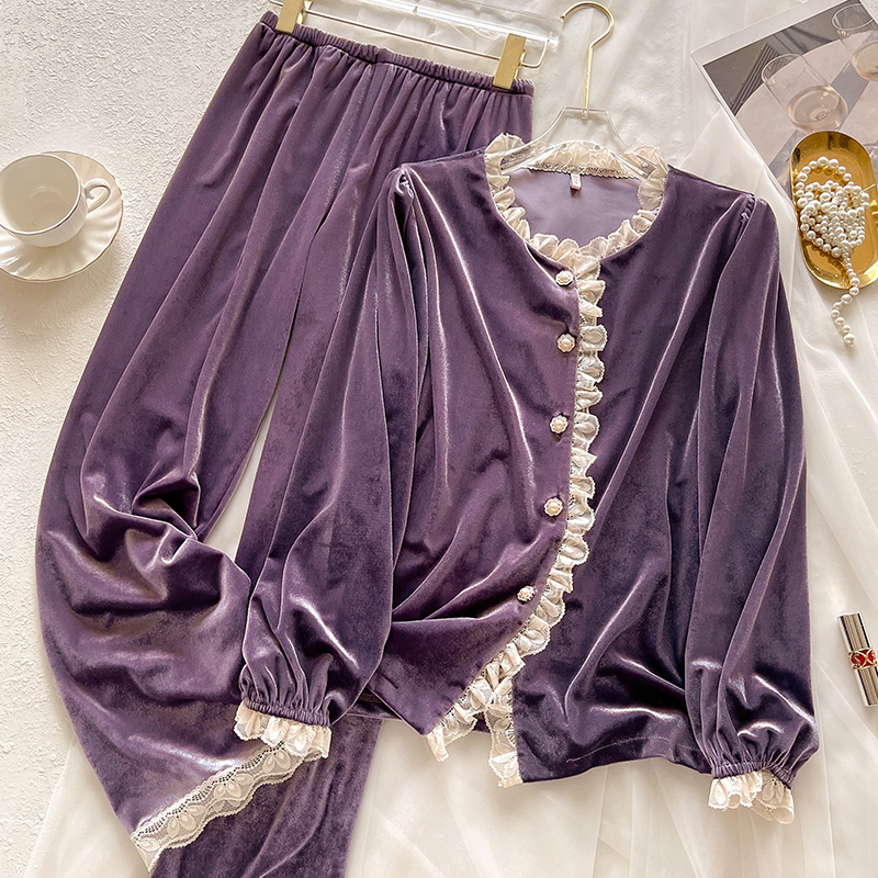 Real Velvet Pajamas for Women, Spring, Autumn and Winter 2026 New Style Home Wear, High-End Gold Velvet Long-Sleeved Sweet Suit Real Velvet Pajamas for Women, Spring, Autumn and Winter 2026 New Style Home Wear, High-End Gold Velvet Long-Sleeved Sweet Suit