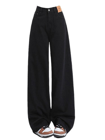 大码美式高街黑色阔腿牛仔裤女2025春宽松显瘦休闲垂感直筒长裤子