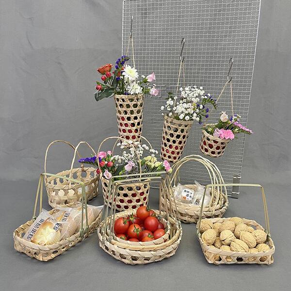 Bamboo Woven Snack Basket, Purely Handcrafted with Handles, Natural Countryside Picnic Bamboo Basket for Flower Arrangement, Fruit Tray, Tea Refreshments