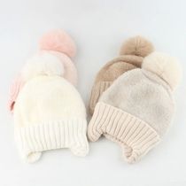 Baby Knitted Hats Fleece Lined With Pom Pom Winter Warm Thic