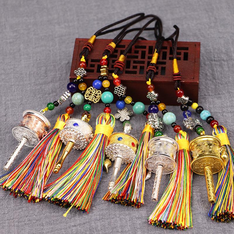 Tibetan Prayer Wheel Pendant, Hand-Cranked Ethnic Style Tibetan Prayer Wheel Tassel Pendant, Tibetan Prayer Wheel Tassel Ornament, Gift