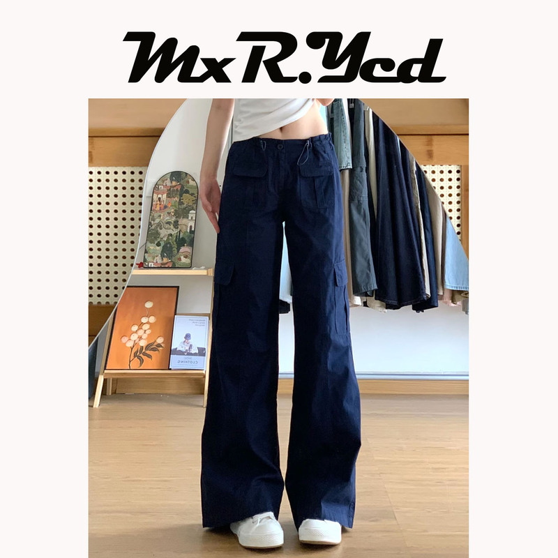 Yang Mi Style Navy Blue Low-Waist Straight-Leg Cargo Pants for Women, 2026 Summer New Multi-Pocket Patchwork Casual Pants Yang Mi Style Navy Blue Low-Waist Straight-Leg Cargo Pants for Women, 2026 Summer New Multi-Pocket Patchwork Casual Pants