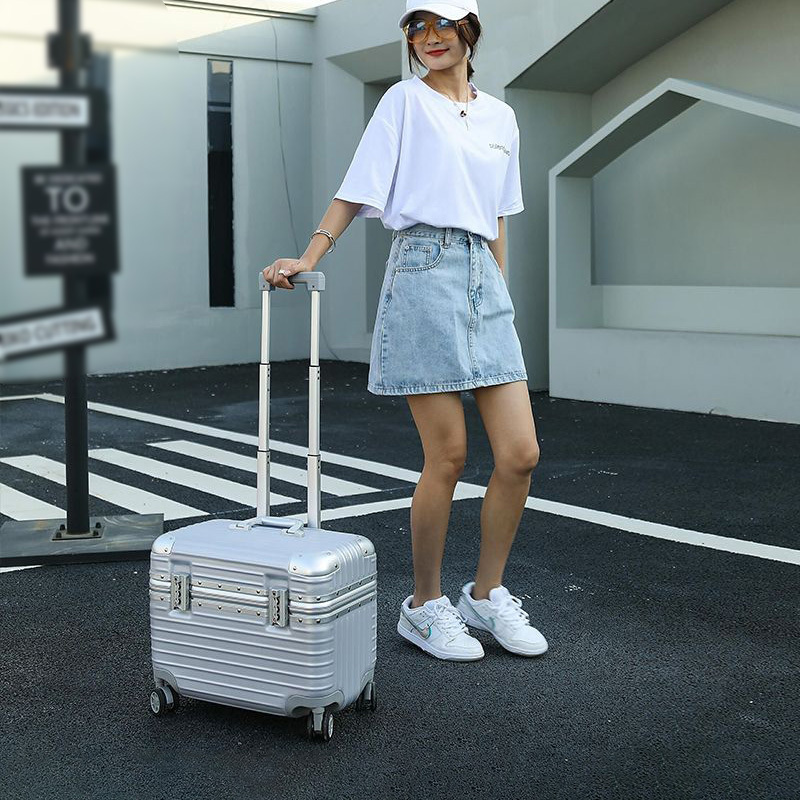Aluminum Frame Photographic Equipment Storage Trolley Case, Small Suitcase for Male and Female Students, Carry-On Suitcase, Thickened and Durable Password Box