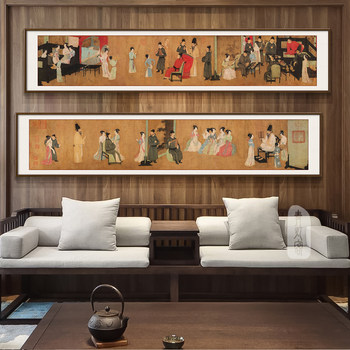 Top Ten Famous Paintings: Han Xizai's Banquet at Night, Chinese-Style Living Room Sofa Background Wall Decorative Painting, Hotel Tea Room Hanging Painting