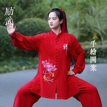 Inspiring High-end Original Hand-painted Tai Chi Clothing Womens Eight-Section Brocade Performance Competition Taijiquan Practice for Spring Fall Red