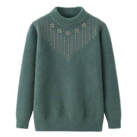 New Mom autumn and winter clothing semi-high collar knitted sweater in old age fashion imitation Waterloo thickened cover headsweaters-Taobao