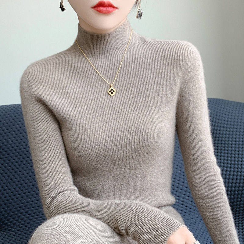 Semi-high collar sweater woman 2023 autumn winter new stitch sweatshirt with a long sleeve blouse 100 hitch to the undershirt-Taobao