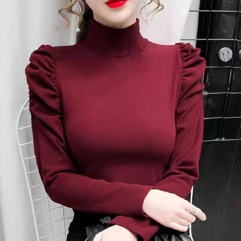 Half-height collar Double-sided Develte undershirt woman autumn winter new inner lap long sleeve gush with warm jacket T-shirt tide-Taobao