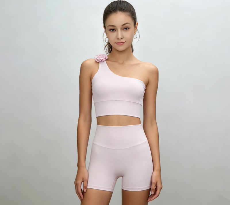 Boojier Yoga Set for Women with Chest Pads, One-Shoulder Sports Pilates Training Fitness Outfit Top and Bottom