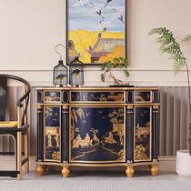 French royal blue painted luxury solid wood villa entrance hall cabinet new Chinese style national trend living room entrance decorative cabinet