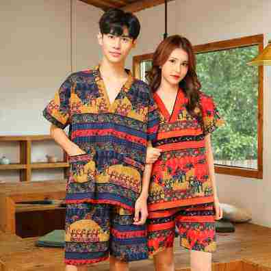 Sweat steam clothes couple clothes pure cotton female Korean version cute cartoon large size male sauna pedicure bathing clothes - Taobao