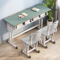 Desks and chairs primary school students school study desk home student desk can be raised and lowered secondary school student tutoring class double desk and chair