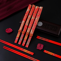 Red Festive Chopsticks Wedding Items Creative Dragon Phoenix chopsticks ten Double loaded brocade Bouquet Festive Dinner and bamboo Red Chopsticks