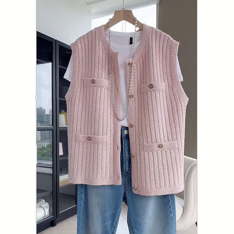 Extra Large Size 150kg French Gentle Style Layered Vest Top for Women, Plus Size Loose Knit Cardigan Vest