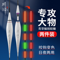 Kawasawa silver carp and bighead carp large float day and night dual-use luminous float anti-water bite hook discoloration electronic float nano advanced fish float