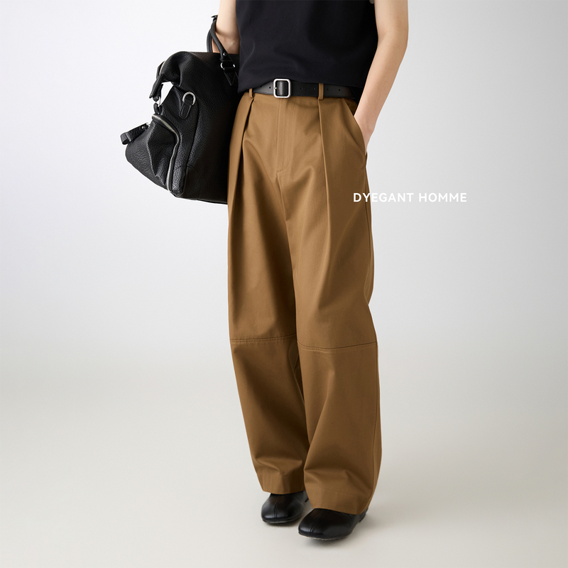 Dyegant All-Cotton Gauze Carded Fabric with Three-Dimensional Pleats, Loose Fit, Workwear Casual Long Pants, Segmented Balloon Pants