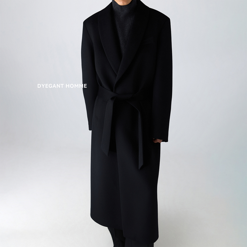 Dyegant Japanese Imported 100% Cashmere Green Fruit Collar Wide Shoulder Loose Shoulder-Padded Bathrobe-Style Unbuttoned Coat