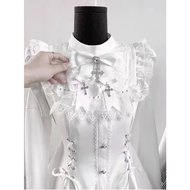 Костюм gothic lolita для женщин, Harajuku Y2K с бантом и кружевом, короткая юбка