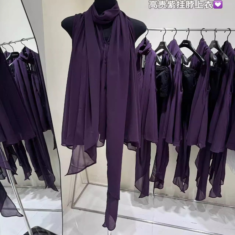 2023 Summer Pure Desire Temperament Rich Sleeveless Ribbon Design Purple A-Line Pullover Shirt Top for Women