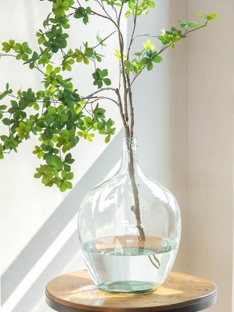 Horse drunk wood hanging clock rich bamboo large floor-to-ceiling glass transparent high-end sense vase living room flower arrangement hydroponic net red small