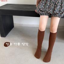 Boys socks childrens socks spring and autumn pure cotton girls solid color mid-calf socks Korean retro baby long tube autumn ss