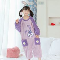 Girl Conjoined Sleeping Clothes Autumn Winter Plus Suede Thickened Coral Suede Children Pyjamas Womens Baby Anti Kick By Flannel Sleeping Bag