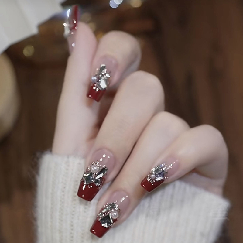 Rich Girl's New Year Red Manicure Handmade Finished Nail Pieces, High-End, Brightening, Removable Wearable Nails