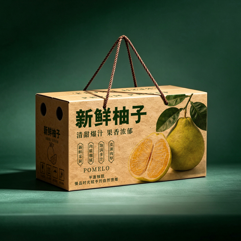 Grapefruit Gift Box with 2 Pieces, High-End White-Fleshed Thai Pomelo Fruit Packaging Box, Custom Gift Box with Handle, Cardboard Box
