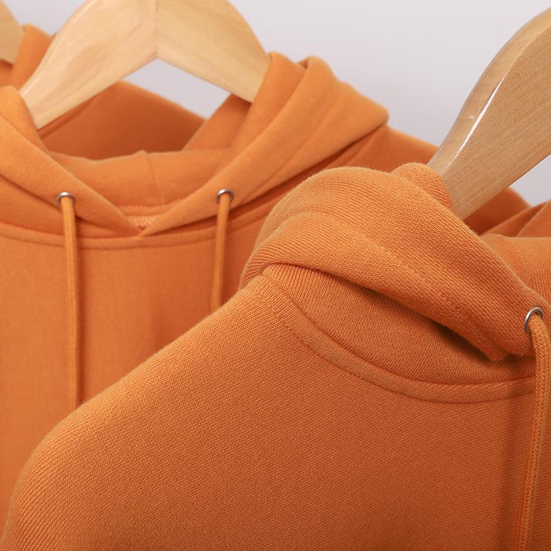600g American-Style Heavyweight Cotton Hoodie, Autumn and Winter Pure Cotton Hoodie, Solid Color Orange, Unisex Casual Hoodie