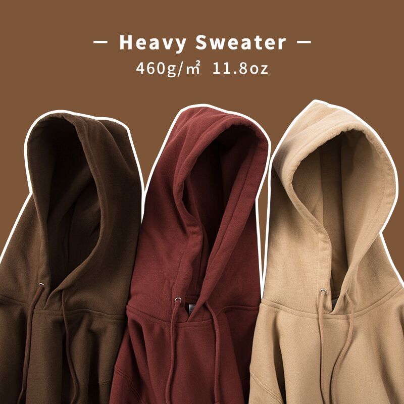 600g Heavyweight Japanese Retro Khaki Solid Color Chocolate-Colored Hooded Sweatshirt American Lazy Style Unisex Hoodie