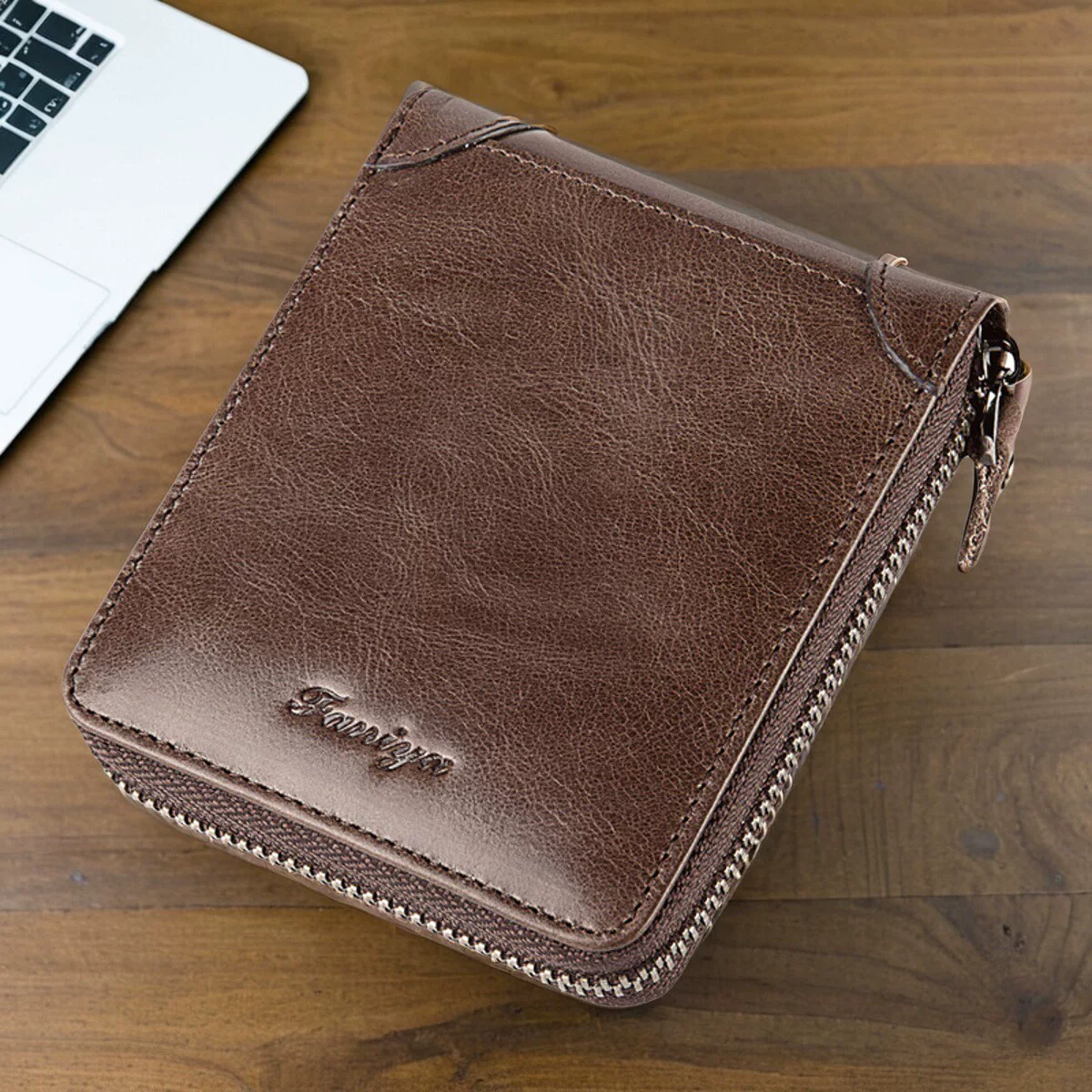 Short wallet with zipper, universal capacious card holder