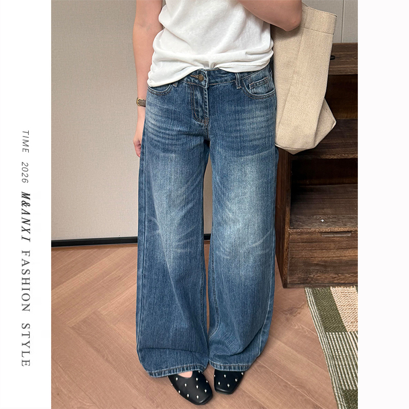 American Retro Bamboo Pattern Wide-Leg Jeans for Women 2026 Early Autumn New Low-Waist Loose Slimming Straight-Leg Floor-Length Pants American Retro Bamboo Pattern Wide-Leg Jeans for Women 2026 Early Autumn New Low-Waist Loose Slimming Straight-Leg Floor-Length Pants