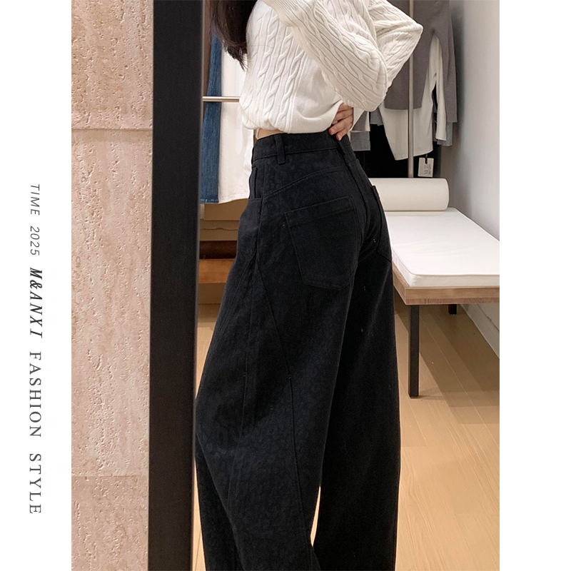 American Retro Leopard Print Scimitar Jeans for Women, New Winter High Street Design, Loose and Versatile Wide-Leg Floor-Length Pants American Retro Leopard Print Scimitar Jeans for Women, New Winter High Street Design, Loose and Versatile Wide-Leg Floor-Length Pants