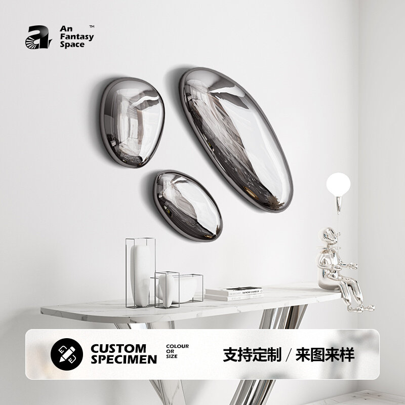 New Stainless Steel Drops Pebble Mirror Dining Room Sample House Display Center Sofa Background Wall Hanging Soft Dress Art