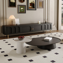 Fa-style TV cabinet Tea Table Combo 2023 New small family Living room Silence Middle Old Wind Black Solid Wood Ground Cabinet