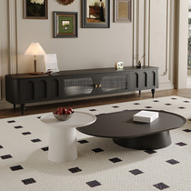 Fa-style TV cabinet Tea Table Combo 2023 New small family Living room Silence Middle Old Wind Black Solid Wood Floor Cabinet