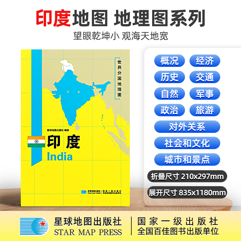 【プラネットソサエティダイレクト】インド地図 インド 1180×835mm 超詳細版 世界地理地図 プラネット版 プラネットマップ出版社