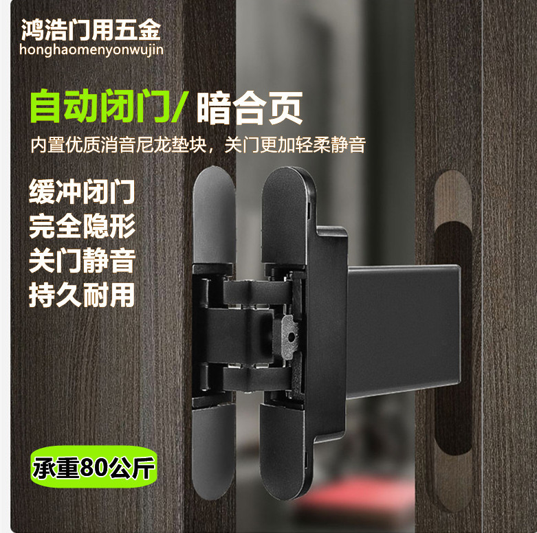 Invisible Door Automatic Closing Hinge Positioning Silent Concealed Wooden Door Hydraulic Buffer Cross Hinge 180 Degrees