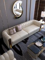 Italian light luxury full leather sofa high-end designer villa large living room home piano key leather art sofa