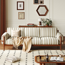 French retro style solid wood sofa three-seat small apartment American cherry wood living room fabric straight row sofa