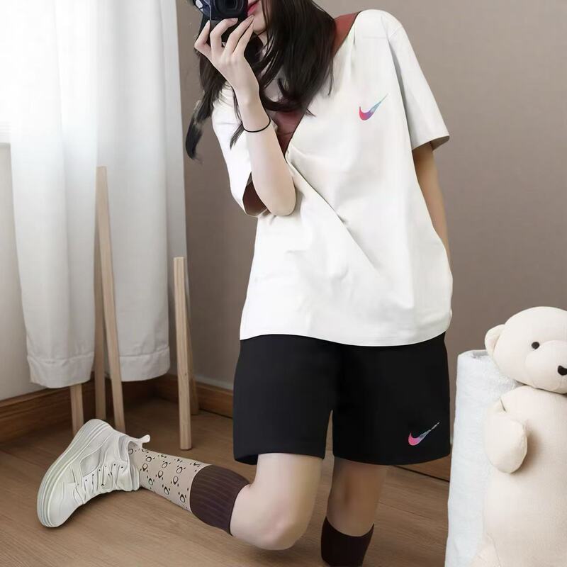 Outlet Trendy Brand Casual Sports Suit for Women 2025 Summer New Arrival Girly Pure Cotton T-Shirt and Shorts Two-Piece Set
