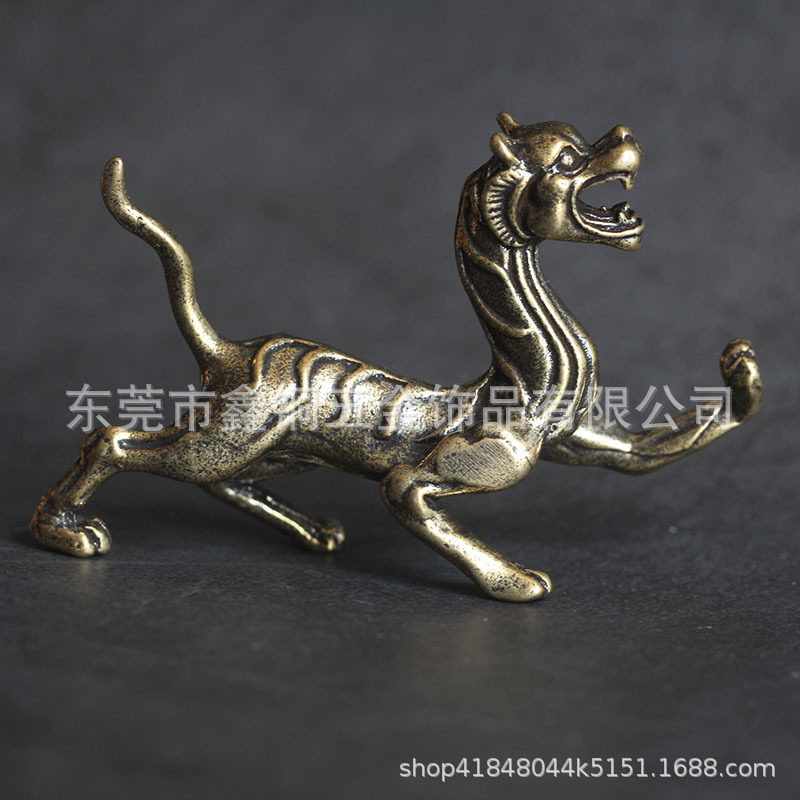 Brass creative small ornaments, four mythical beasts, green dragon, white tiger, Zhuque, Xuanwu, office desktop, antiques, crafts, gifts, ornaments