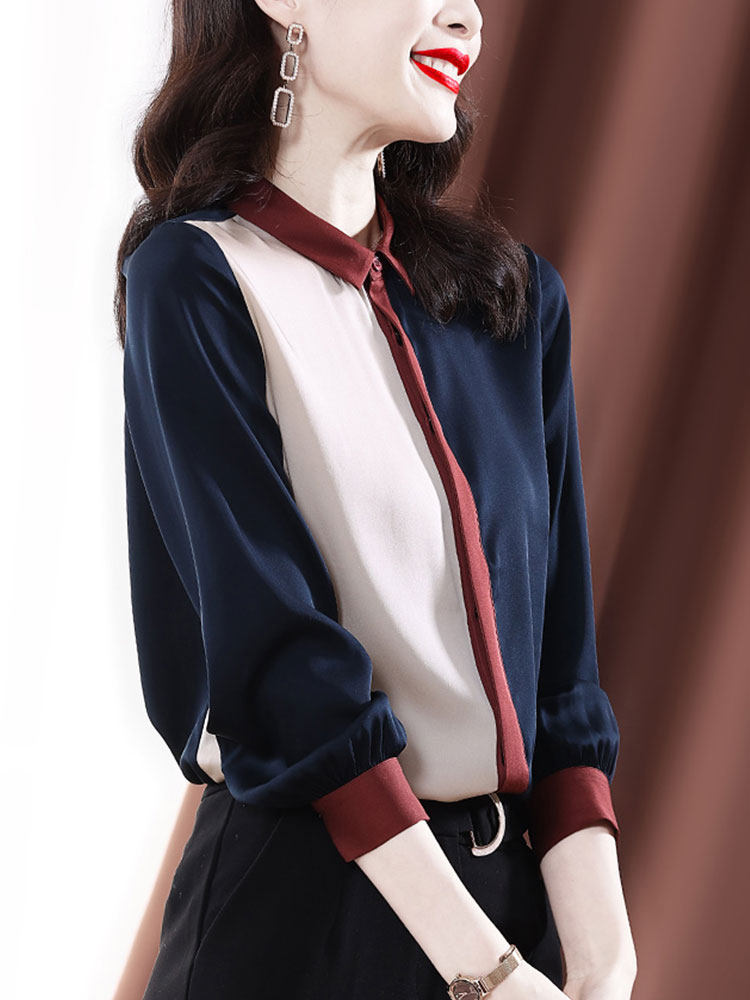 High-end big-name silk shirt women's 2022 spring high-end big-name design sense niche high-quality mulberry silk top