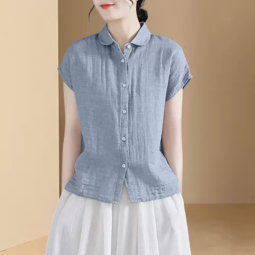 Рубашка, летняя элитная футболка, короткий рукав, из хлопка и льна