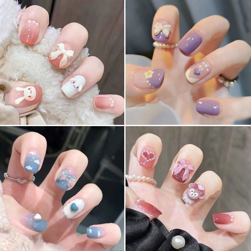 False nails hand - wear nails and white little monkey with the same gemstone nail can be removed durable finished product 272