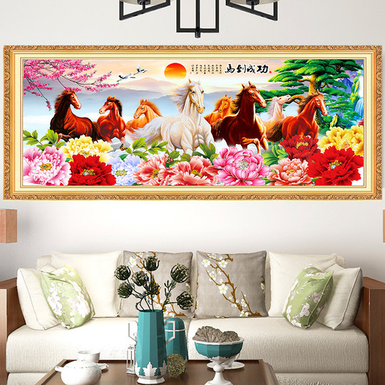3D simulado marco falso pintura de paisaje pintura de año nuevo sala de estar sofá decoración de fondo pintor y Wanshixing etiqueta de la pared mural autoadhesivo