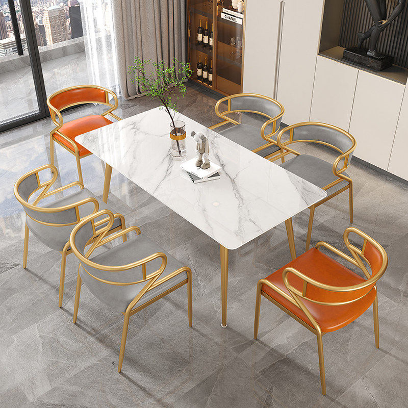 Household small apartment dining table and chair combination light luxury modern minimalist milk tea fast food restaurant Nordic reception rectangular dining table