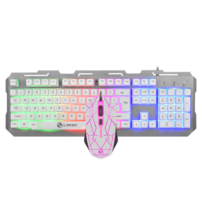 T21 Metal Colorful Luminous Keyboard and Mouse Set Floating Mechanical Feel Backlit Gaming USB Wired Keyboard and Mouse