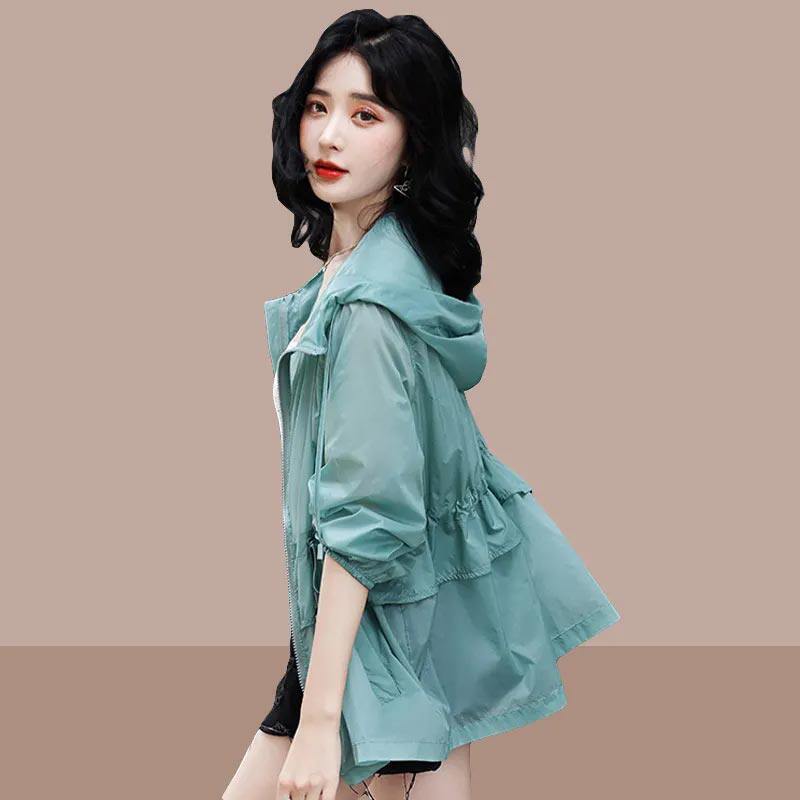 New Balance 2026 Summer Thin Sun Protection Jacket for Women, Mid-Length Ice Silk Breathable Large Size Loose Hooded Jacket