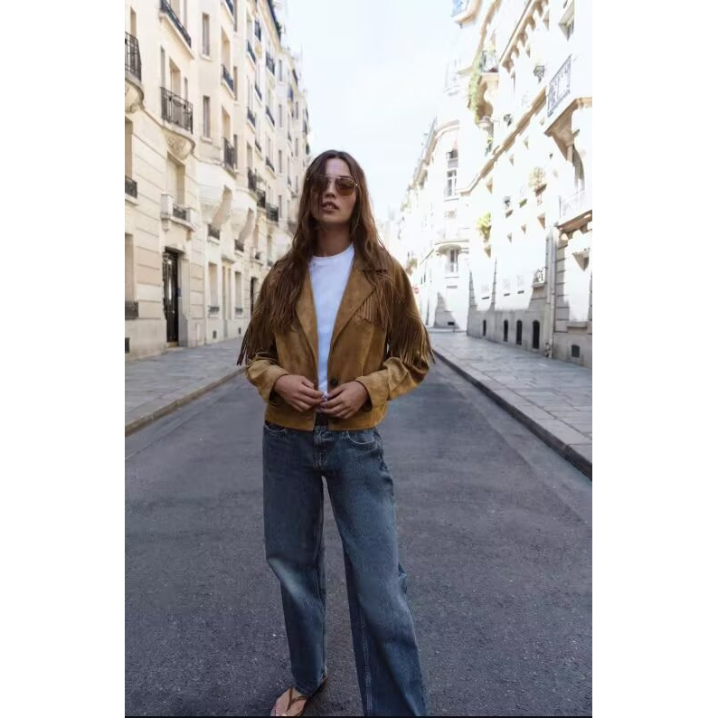 Za Same Style 2026 Autumn New Women's Long-Sleeved Lapel Tassel-Decorated Suede Jacket 4968222 704 Za Same Style 2026 Autumn New Women's Long-Sleeved Lapel Tassel-Decorated Suede Jacket 4968222 704